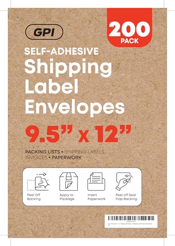 2000 Count 9.5" x 12" Shipping Label Envelopes, Clear Packing List Pouches with Self-Adhesive Back, Top Loading for Shipping Labels Sleeves, for Packing Slips, Labels Invoices & Paperwork. GPI - size: 9.5" X 12"