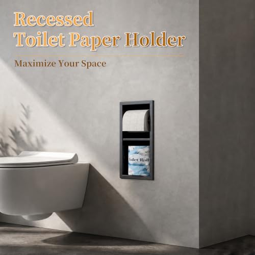 Recessed Toilet Paper Holder Black,Dual Rolls Tissue Toilet Holder - color: Matte Black