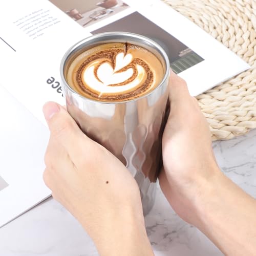 Beasea Stainless Steel Cups 19 oz, 6 Pack Large 18.6oz 550ml Stainless Steel Drinking Cups Tumbler Stackable Double Wall Insulated Individual Metal Pint Glasses Tin for Home Party Camping - color: Silver Ripple, style: 18.6oz 6pcs