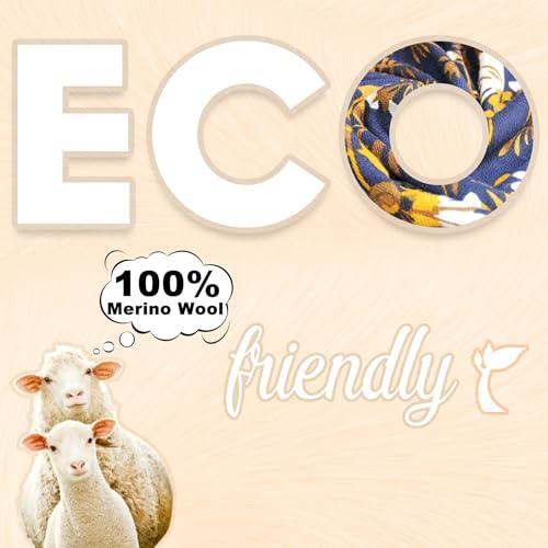 DANA XU 100% Merino Wool Extra Large Pashmina Shawl for Women - color: Navy Botanical