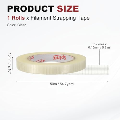 uxcell Filament Strapping Tape 9/16" x 54.7 Yards 5.9 Mil Heavy Duty Mesh - size: 9/16 Inch x 54.7 Yards 5.9 Mil