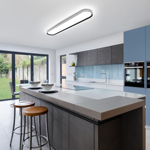 ADISUN Modern LED Ceiling Light Dimmable Linear Ceiling Light 39.4in Semi Flush Mount Long Lights with Remote Control and Side Lighting for Living Room Kitchen Dining Room, 2 Pack(65W) - color: Black-2Pack, size: 39 Inch