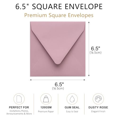 PONATIA 50 Pack Square Envelopes, Euro Flap Dusty Rose Envelopes - color: Dusty Rose