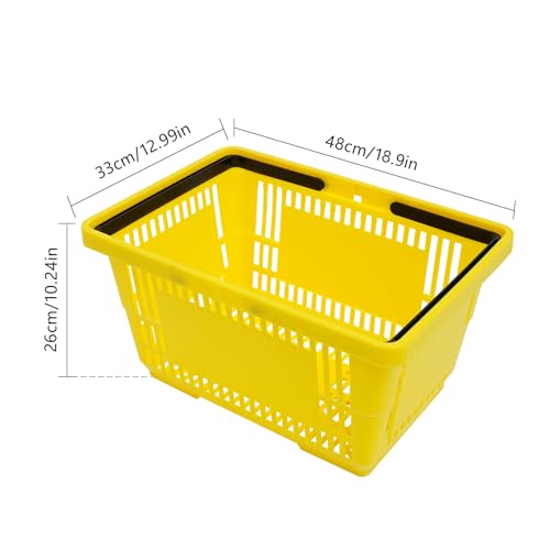 12 Pcs Shopping Baskets 28L 7.4Gal Plastic Shopping Baskets with Handles, Portable Grocery Basket for Supermarket Retail Shop Book Store Laundry, 18.9x13x10.2 Inch (Yellow) - color: Yellow