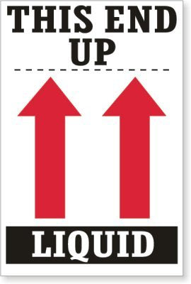 SmartSign This End up Liquid Labels with Upward Arrow | 6" x 4" Paper, Pack of 500, Made in USA