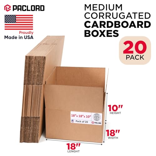 Large Moving Cardboard Boxes 18"L x 18"W x 10"H (Pack of 20) - USA-Made Packing Boxes for Moving, Shipping, or Storage - USPS, UPS, FedEx Approved - Professional Packing Supplies - color: Pack of 20, size: Large 18x18x10"