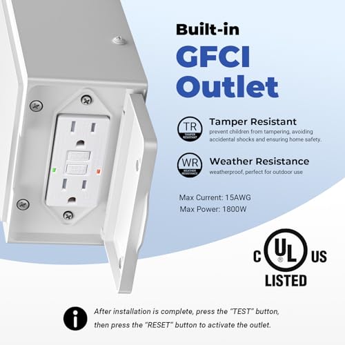 White Dusk to Dawn Outdoor Lighting with GFCI Outlet, Aluminum - color: White, size: D2D 1-Pack