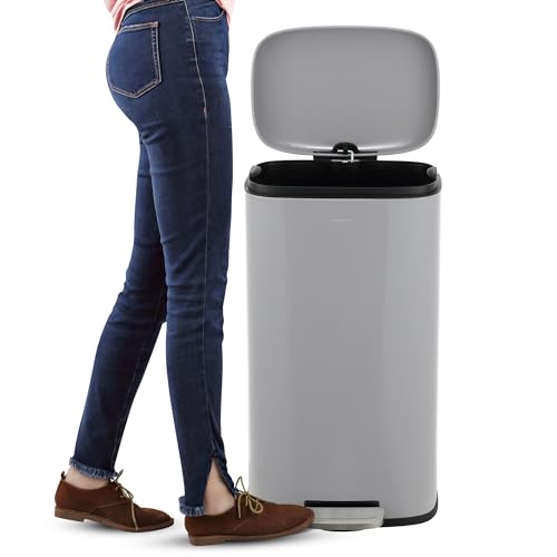 happimess Connor 2-Piece Iron Trash Can, Gloss Gray - color: Fog Gray