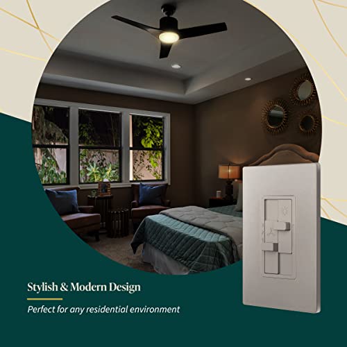 TOPGREENER Ceiling Fan Control and Light Dimmer Switch, 3-Speed, Nickel - color: Nickel, size: Dimmer Switch with Fan
