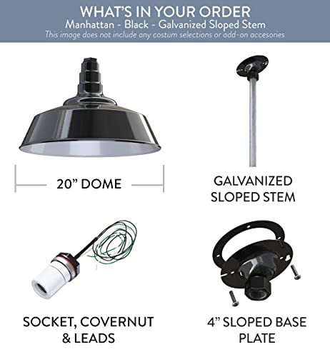 Industrial Pendant Light 20 Inch Extra Large Steel Warehouse Dome | Black - color: Black, size: 12" Sloped Stem
