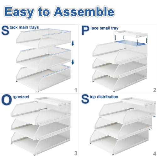 Natwind 3-Tier Stackable Metal Mesh Desk Paper Tray Organizer, White - color: White, size: 3 tier