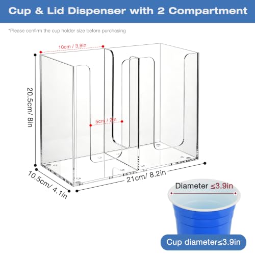Coffee Cup Holder, Clear Cup and Lid Organizer Cup Dispenser for Countertop - color: Clear, size: 2 Compartment