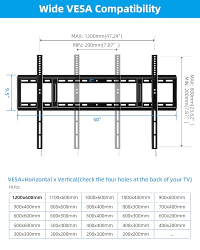 HOME VISION Heavy Duty TV Wall Mount 65-150", Fixed, VESA 1200x600, 364 lbs - size: 65-150 Inch