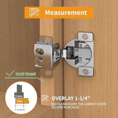 Chibery 50 Pack Face Frame Cabinet Hinges, 1-1/4" Overlay, Soft Close, 105° - size: 1-1/4 Inch Overlay