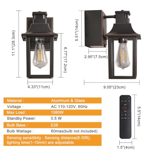 Porch Light with GFCI Outlet with Remote,Dusk to Dawn Motion Sensor Light - color: Black With Rose Gold Trim