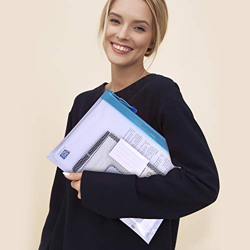 Wisdompro Zipper Pouch, 4 Pack Waterproof Mesh File Bag, Document Organizer - color: Pink/Blue