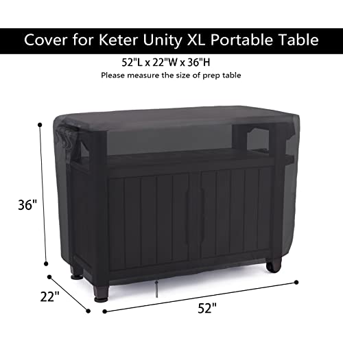 Patio Prep Table Cover for 52 Inch Keter Unity XL Portable Outdoor Table, Waterproof Outdoor Bar Table Cover, for Outdoor Grill Cart Pizza Oven Table - 52 x 22 x 33 Inch - size: 52" x 22" x 36"
