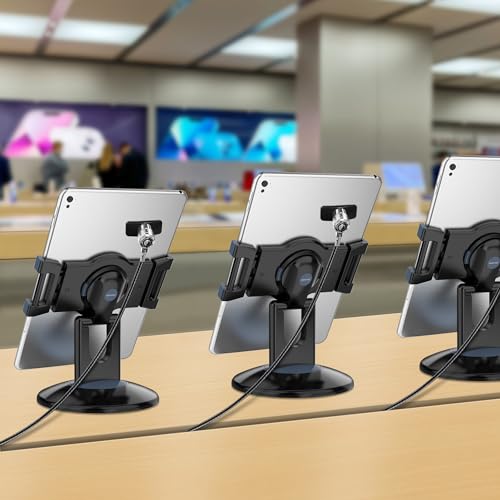 AboveTEK 360° Rotating Retail Kiosk iPad Stand, 6-13.5" iPad mini Pro Tablet Holder, Laptop Lock, Tablet Lock Security Cable, 2 Keys Durable Steel iPad Locking Kit w/Adhesive Anchors