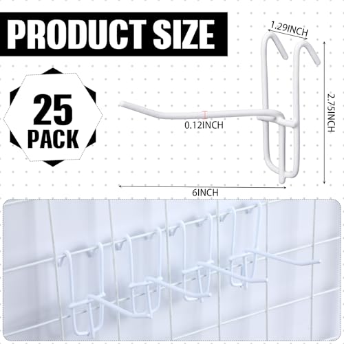 Moxweyeni 25 Pack Grid Wall Hooks, 6 Inch White Gridwall Hanger - color: White, size: 6 Inch