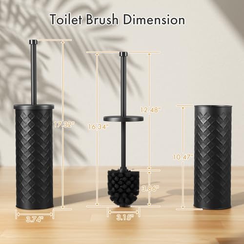Toilet Bowl Brush and Holder Set 2 Pack with 4 Extra Brush Heads (Black) - color: Black
