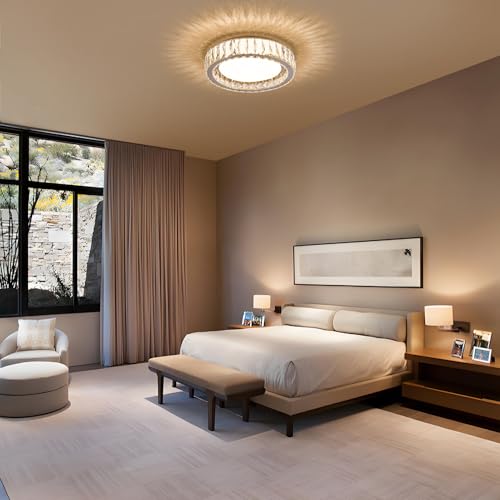 15 Inch Dimmable Modern Crystal LED Flush Mount Ceiling Light - color: Chrome, size: 15 Inch