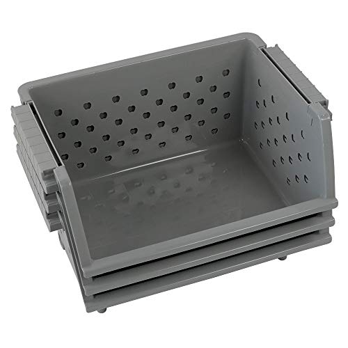 Begale 3-Pack Gray Plastic Stackable Detachable Storage Bin