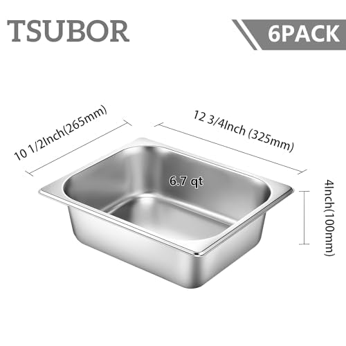 6 Pack Hotel Pans 1/2 Size 4" Deep Stainless Steel Steam Table Pan w/Lids - color: 1/2, size: 4'' Deep