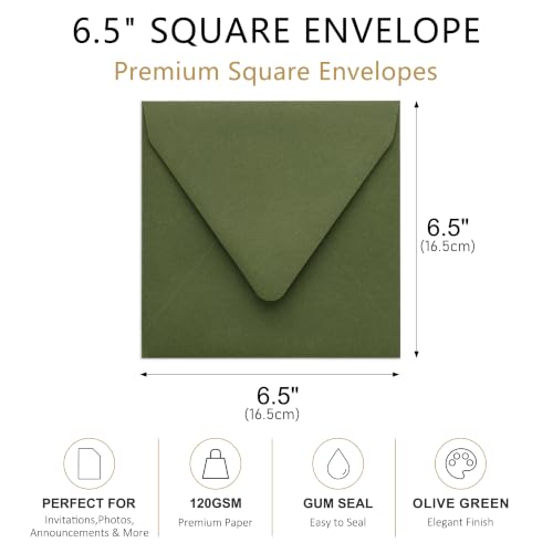 PONATIA 50 Pack Square Envelopes, Euro Flap Olive Green Envelopes - color: Olive Green