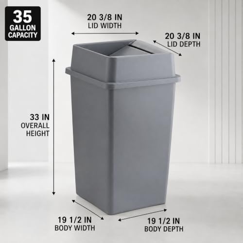 1 Pack Brown 35 Gallon Square Waste Bin with Lid, Durable Commercial Resin Trash Container with Built-in Handles for High-Traffic Restaurant, School, Office and Warehouse - color: Brown, size: 35 Gallon