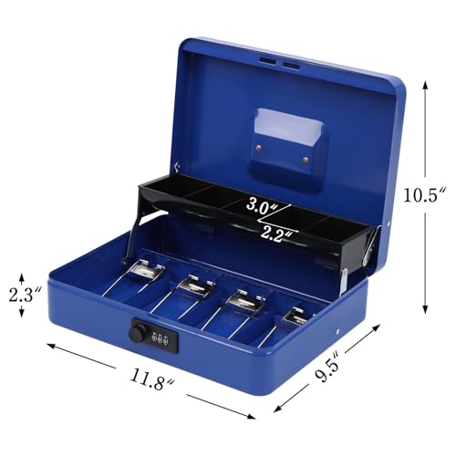 xydled Cash Box with Combination Lock, Metal Money Safe Storage box, Blue - color: Blue Combination Lock
