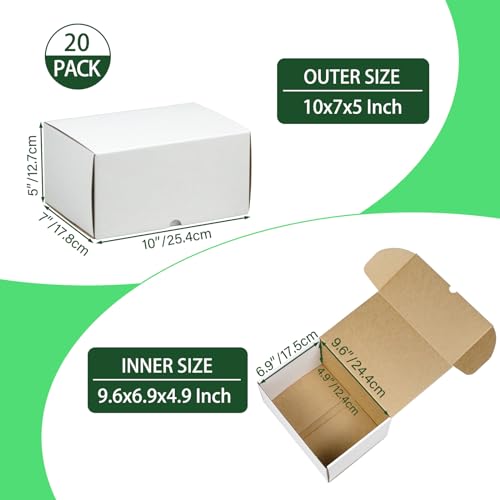 10x7x5 Inches Shipping Boxes Set of 20, White Corrugated Cardboard Box Literature Mailer for Packing Small Business - color: White, size: 10x7x5 - 20pcs