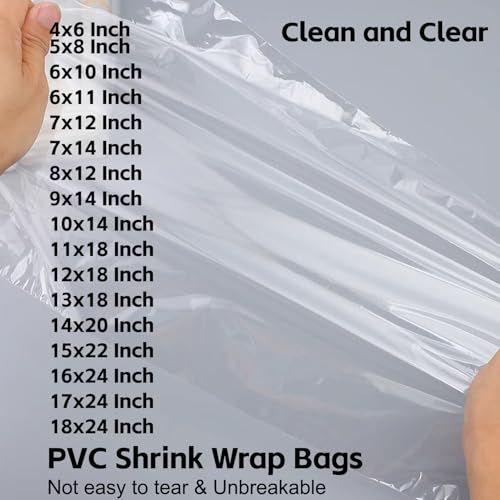 PVC Shrink Wrap Bags 12x18 Inches 100Pcs Heat Shrink Wrap Bags is Used to Store Wrap Embellished, Gift Baskets, Shoes, Jars, Industrial Grade Shrink Wrap Bags Transparent - size: 12x18 Inch