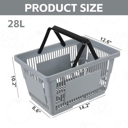Zopnny 6 Pack Plastic Shopping Baskets with Handles, 28 L
