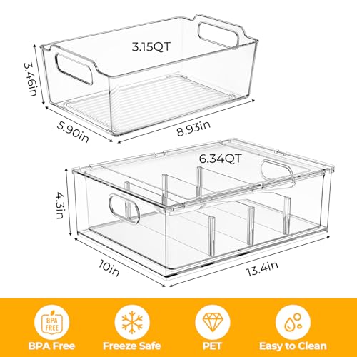 Refrigerator Organizer Bins with Pull-out Drawer 6 Pack Stackable Clear Fridge Drawer Organizer Fruit Vegetable Storage Containers for Kitchen Pantry Organization (2 Large+4 Medium) - color: E. 2 Large+4 Medium