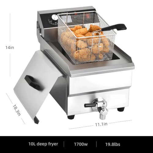 Commercial Deep Fryer with Basket, 1700w 16Qt Heavy Duty Countertop Fryer - size: 101V