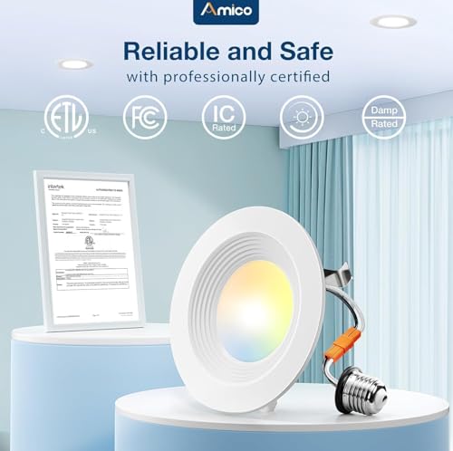 Amico 6 Pack 4 inch 5CCT LED Recessed Lighting, Retrofit Can Lights, White - size: 4 Inch-White