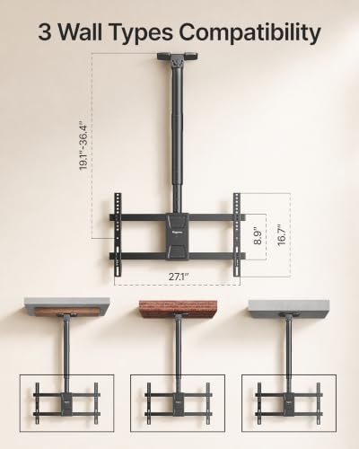 PEGZONE Ceiling TV Mount for 43-86 Inch TVs, 19.1"-36.4" Height Adjustable - size: 19.1"-36.4" Pole