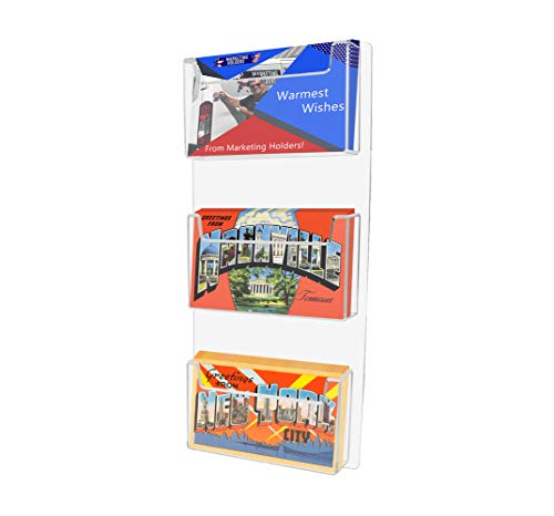 Marketing Holders Postcard Holder 3 Slot Acrylic Wall Mount with Hardware for 6" Greeting Cards Index Card Bin for Schools and Universities Rack Distribution Display for Hotels - size: 3 Pocket Vertical