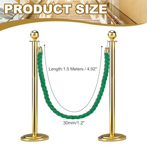 MECCANIXITY Twisted Stanchion Rope 5 Ft/1.5 M, Barrier Rope Twisted Post Ropes with Snap Hooks for Posts Stands Queue Divider Crowd Control, Green Golden - color: Green Golden, size: 5 Ft