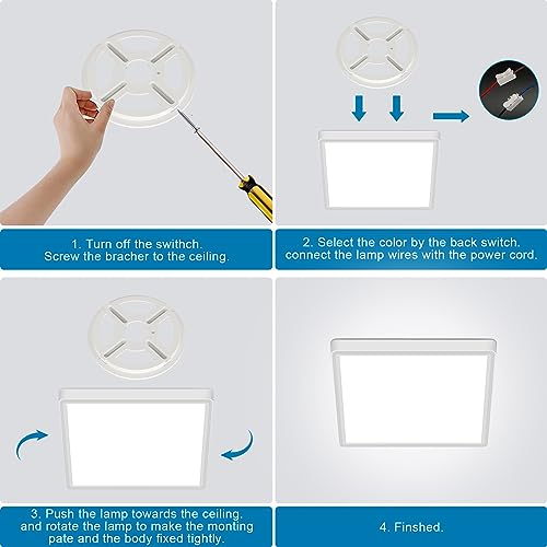 DELIPOP 12 inch Dimmable LED Flush Mount Ceiling Light Fixture with Remote Control, 24W 3000K-6500K Adjustable Color Temperature, Ultra-Thin Ceiling Lamp for Bedroom Kitchen Hallway Living Room - size: 12in-Dimmable-1Pack