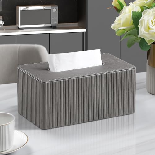 PU Leather Tissue Box Cover Rectangle (Grey, Inner Height 3.9") - color: Slate Grey