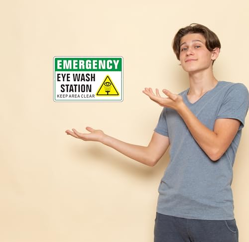 Eye Wash Station Sign, (2 Pack) Self Adhesive Rust Free and Reflective Aluminum Metal Signs Sticker for Wall, Indoor Outdoor Use (9 x 6 inches, Green/White) - color: Green /White