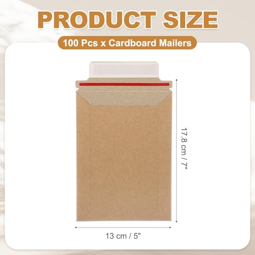 PATIKIL 100Pcs Cardboard Envelopes 7"x5" Rigid Mailers Self Seal - color: Brown, size: 7" x 5"