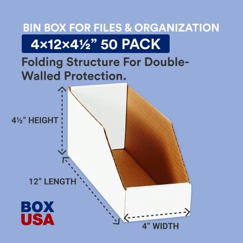 Box USA Cardboard Storage Bins, Open Top Bin Box, 4L x 12W x 4.5H 50-Pack | Medium for Inventory, Organization, Parts, Garage, Oyster White - color: White, size: 4" x 12" x 4 1/2"