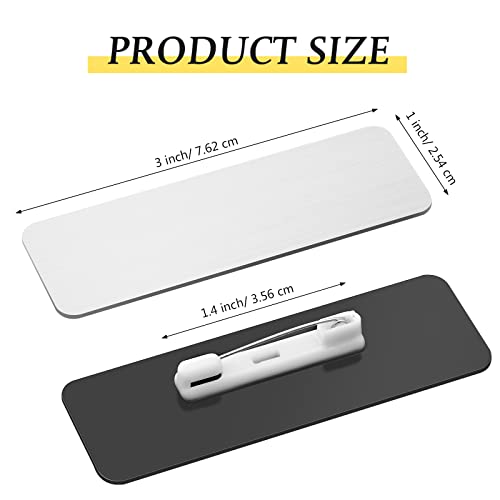 50 Pack Name Tag Blanks with Pin 1 x 3 Inch Plastic Name ID Badge Holders with Clips Round Corners Nametags Labels Printable Tags for DIY(Silver, Black) - color: Silver, Black