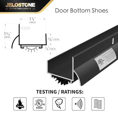 36" U-Shaped Aluminum Door Bottom Shoes with Drip Cap(Matte Black) - Fire Rated - 1-3/4"W x 1-5/16"H - Weather Stripping Seal for Exterior Doors, Vinyl Insert, JS-216DV - color: Matte Black, size: 1-3/4"W x 1-5/16"H x 36"L