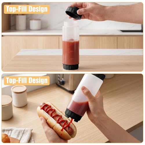 Grevosea 2 Pcs 20 oz Squeeze Bottles, Refillable Large Valve Condiment Dispenser, Self-Sealing Leakproof Syrup Ketchup Sour Cream Sauce Bottle for Restaurant Home Kitchen(Black) - color: Black, size: 20 Oz