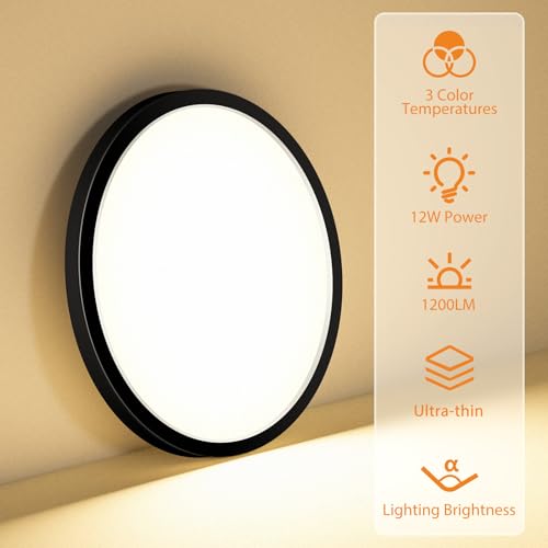 slochi 7.5inch Flush Mount Ceiling Light, 3000K/4000K/6500K - color: Black, size: 6.5Inch-1Pack
