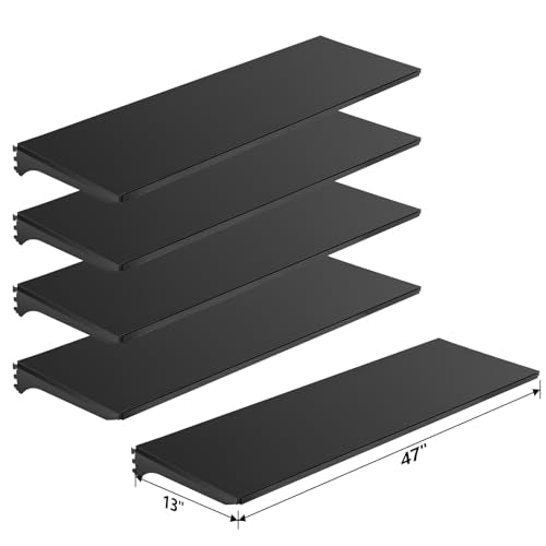 NectaCol 4 Packs Gondola Shelves 47”L x 13”W for Industrial Grade Black Pegboard Display Stand,4 Shelves for Gondola Unit with 8 Pieces Supply Arms - size: 4 Unit Gondola Shelves