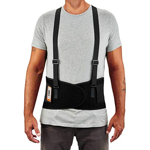 Ergodyne ProFlex 100 Back Support Brace, 8" Spandex Belt, Adjustable, Removeable Straps, 4XL, Black - size: 4XL
